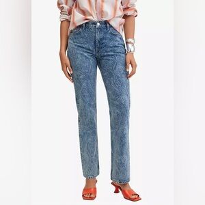 Mango Paisley Mid-Rise Straight Jeans
